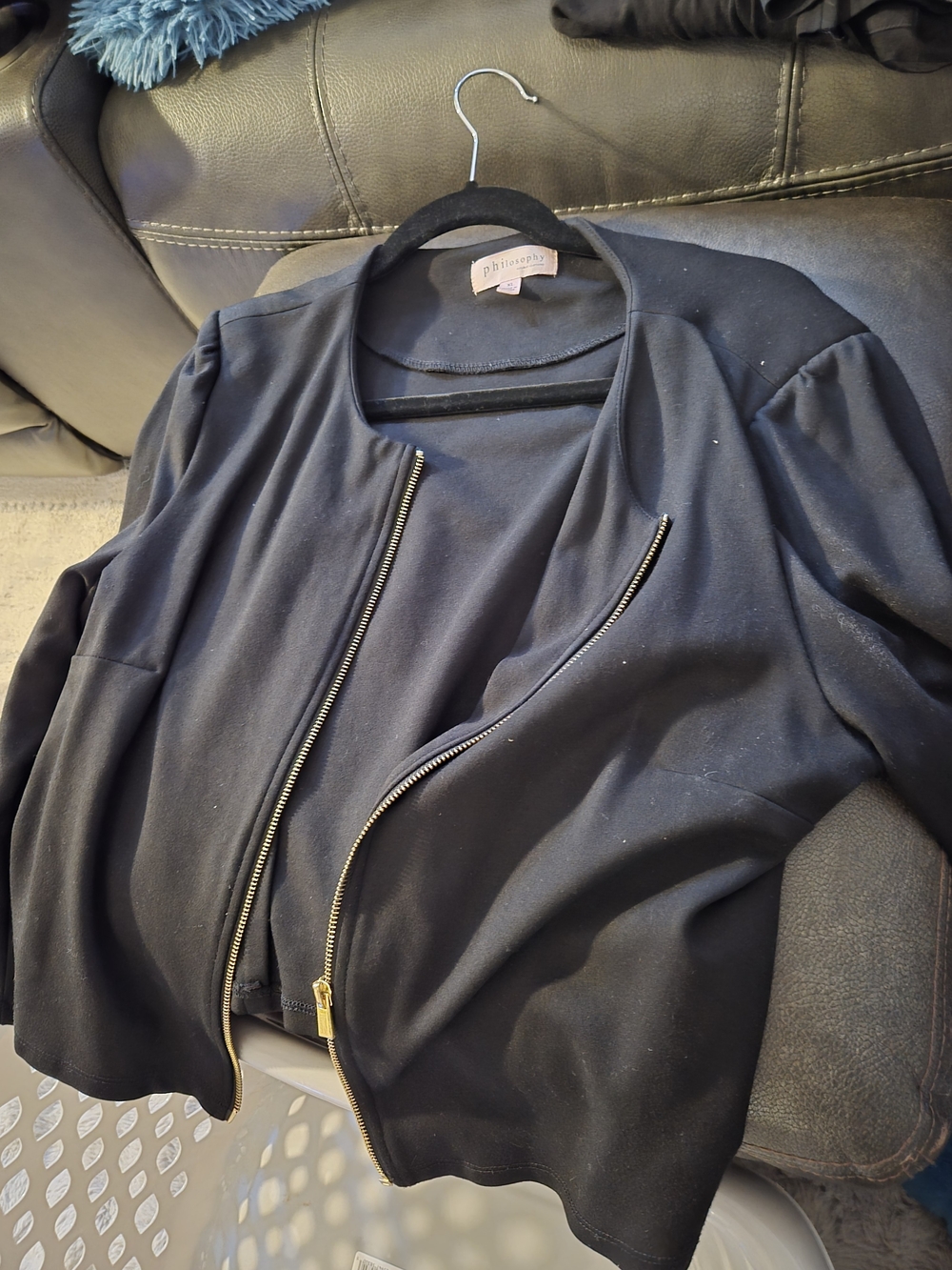 Philosophy Black Zip-Front Blazer with Gold Hardware